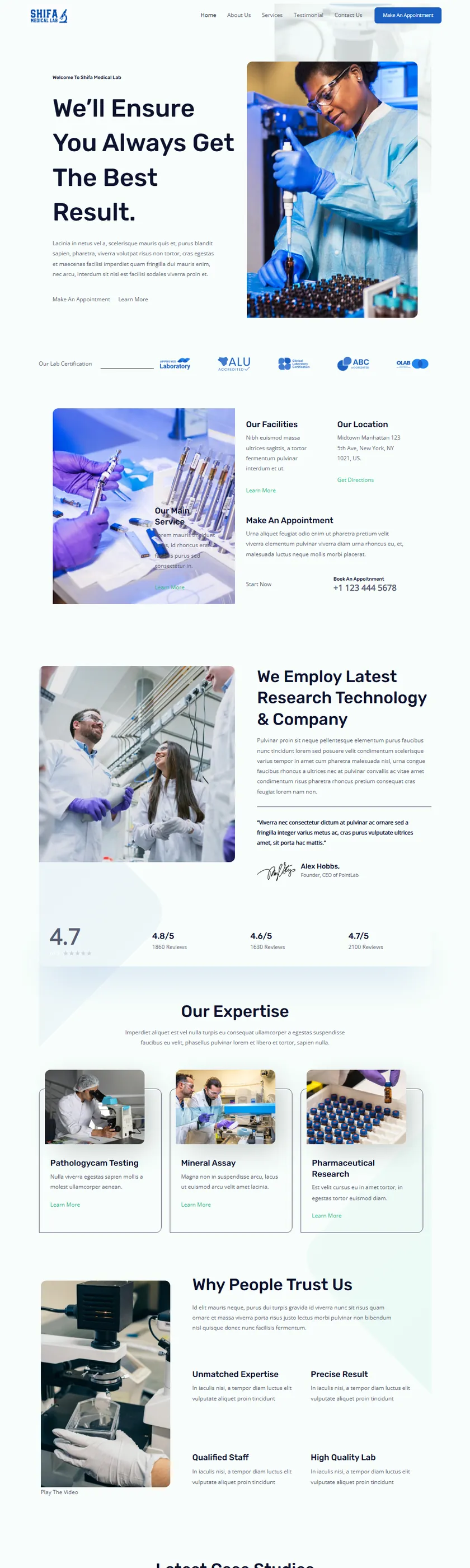 Shifa Medical Lab website